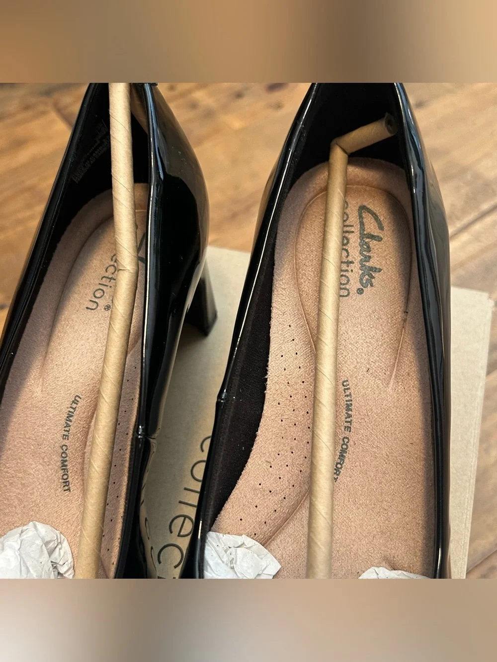 New Clarks Collection Pumps Kyndall Iris Black Patent Heels 7.5 M